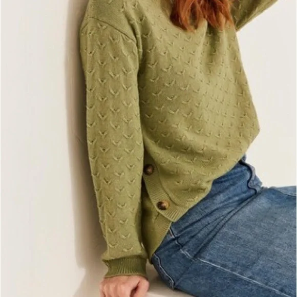 Fat face Emmy knit jumper green Button-Detail Women's Sweater - Picture 2 of 9
